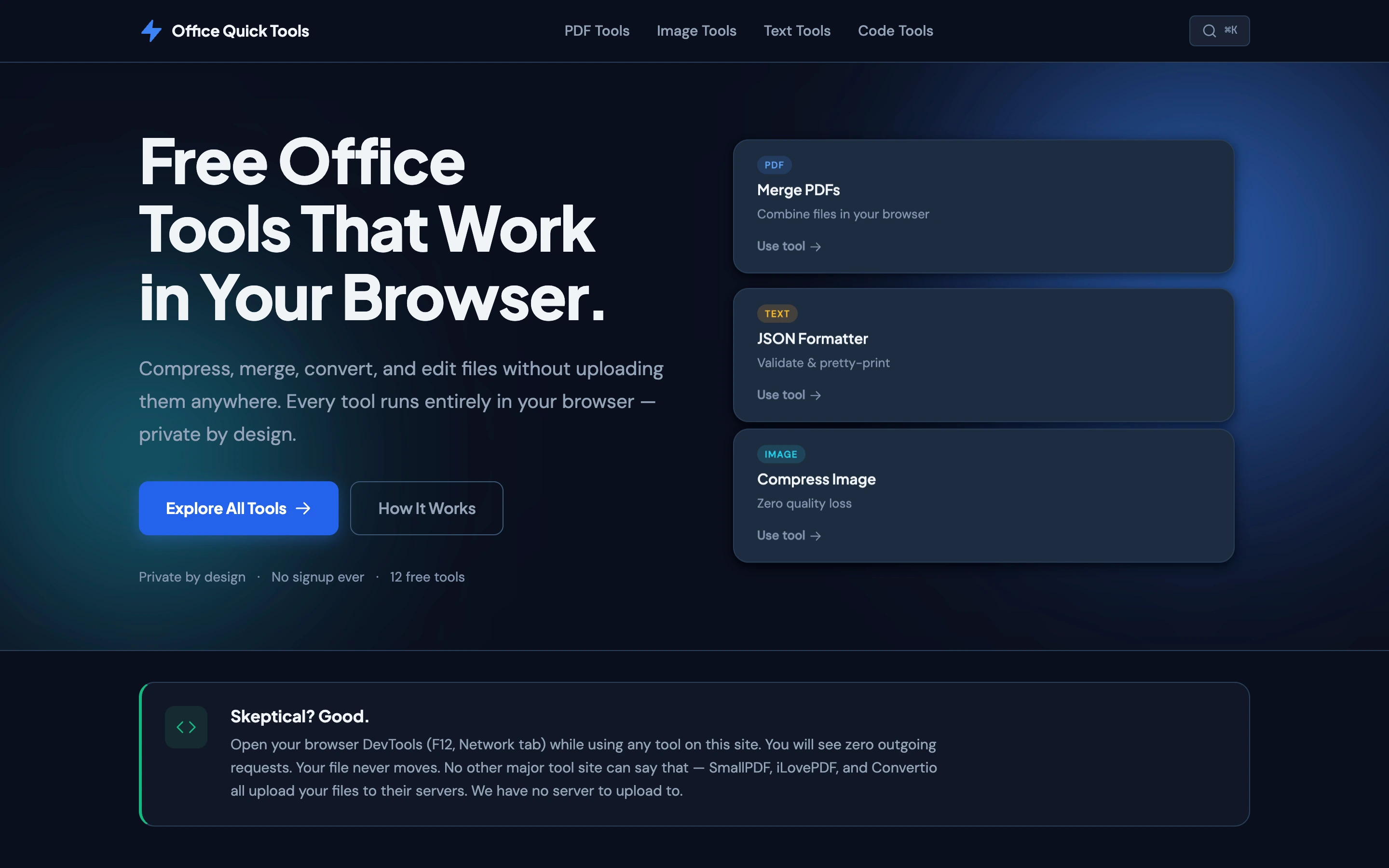 Screenshot of Office Quick Tools website